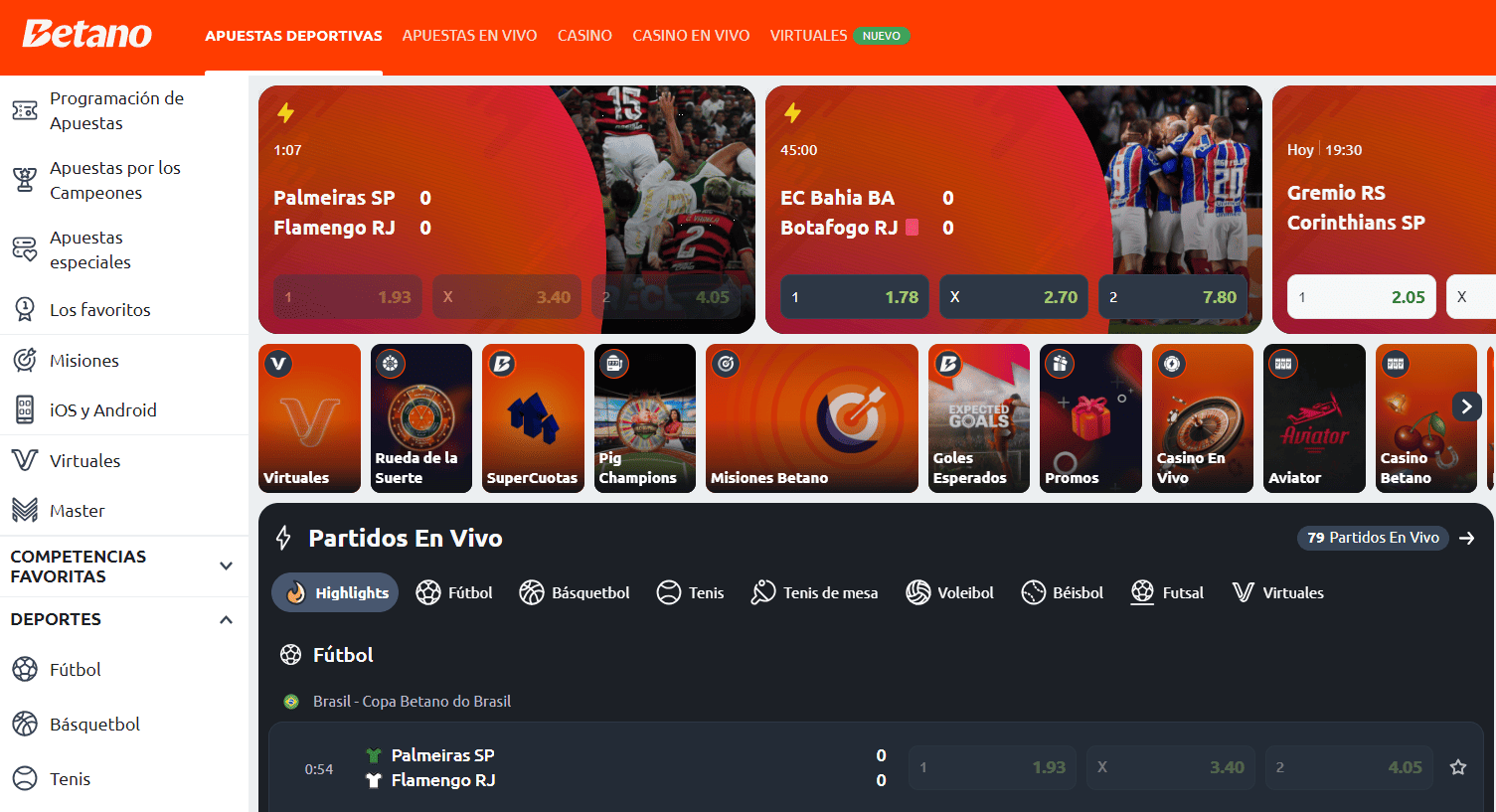 Acceso actual a Betano